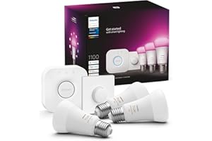 Philips Hue Starter Kit: Bridge + 3 E27 Smart Bulbs + Smart Button, White and Color ambiance, Smart Light Hub, Works with Alexa, Google Assistant, Samsung SmartThings, Apple Home
