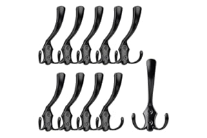 GUWINA 10pcs Vintage Black Coat Hook Wall Mounted, Retro Wall Hooks Heavy Duty Zinc Alloy Tea Towel Hooks, Robe Hook Hanging Key Bags Hats Suitable for Entryway Kitchen Bathroom Bedroom