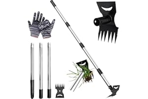 DpTerranubis Weed Puller Tool, long handled weeding tool, Handle Garden Weed Puller Root Removal Tools Extending Handle Patio Weed Remover Tool Ergonomic Dandelions Root Remover for Yard