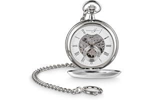 Hermann Jäckle Heidelberg Stilvolle und Elegante Skelett Taschenuhr Herren mit Handaufzug I Mineralglas | Qualitätshandwerk mit Kette & Reiseetui