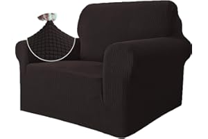 ‎YSTYLE Ystyle Stretch Sofa überzug 1 Sitzer, Elastisch Sofabezug Mit Armlehnen, Jacquard Couch überzug rutschfest, Waschbar Sofa Cover Protector Für Hunde Haustiere, Kaffee