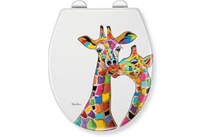 Croydex Steven Brown Francie & Josie Flexi-Fix Soft Close Toilet Seat - with Quick Release with Adjustable Hinges, Durable Polypropylene Plastic with Top and Bottom Fixings (Giraffes)