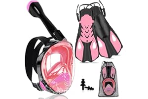Joellfuner Set da Snorkeling per Adulti, Maschera Subacquea Integrale, 180° Visuale Panoramica, Anti-Appannamento e Anti-perdite, Pinne Regolabili, Adatto alle Immersioni e al Nuoto