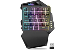 ‎REDTHUNDER RedThunder Kabellose einhändige Gaming-Tastatur, 2,4 GHz RGB-Hintergrundbeleuchtung, Mini-Gaming-Tastatur, wiederaufladbarer 2000-mAh-Akku für PC-Gamer