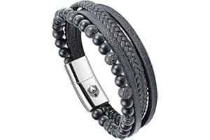 SHIEAGLELD Bracelet Homme Cuir, Bracelets perle Homme, bracelet homme acier, Magnetique Boucle en Acier Inoxydable et Boîte à Bijoux, Bracelet Exclusive pour l'idée de Cadeaux pour Hommes