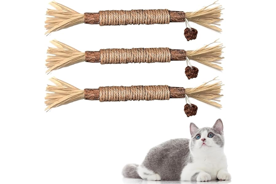 Redreo Cat Silvervine Chew Sticks, 3pcs Natural Cat Teeth Nip Cleaning Catnip Toys for Indoor Cats Kitten Teething and Stress