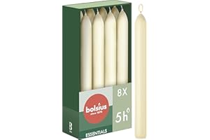 Bolsius Tapered Dinner Candles - Ivory - 8-Pack - 17 cm - Long Burning Time of 5 Hours - Unscented - Includes Natural Vegan Wax - Without Palm Oil