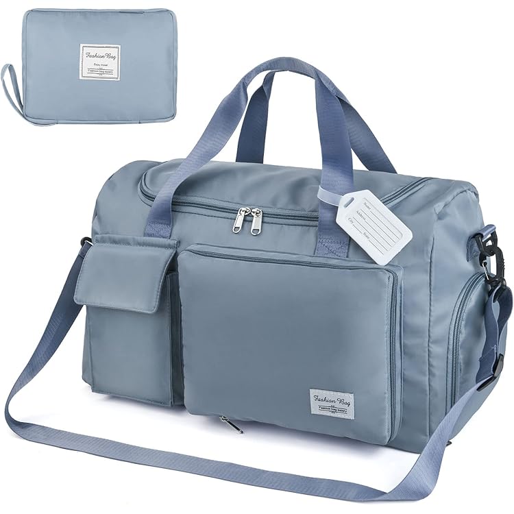 FIORETTO Mensensporttas Duffle Bag met Schoenenvak, Weekend Reistas Overnachtingstas voor Vrouwen, Waterbestendige Holdall Ziekenhuistas voor het Zwemmen Grijs