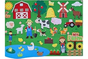 POMUROM Fuzzy Felt Story Board Set for Kids, Dinosaur/Farm/City Train/Ins-ects/Letter Storytelling Game for Children, Portable Preschool Educational Interactive Toy Boys Girls, 104x75cm