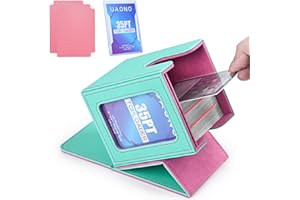 UAONO Card Deck Box with MTG Commander Display, Patented Design Card Deck Case Holds 100+ Double-Sleeved Cards, PU Leather Cards Storage Box For TCG with 2 Dividers, 1 Toploader (Turquoise&Pink)