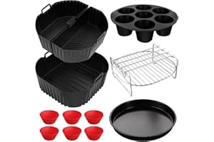 LAISLLA Accessoires Air Fryer pour Philips XL 6,2L/8,3L, Moulinex 7.5L, COSORI 5,5L/6L/6,2L/6,4L, Russell Hobbs XXL 8L 8,3L, Plat Silicone Air Fryer 1 x 6.2L & 2 x 3.1L, Moule Silicone Air Fryer