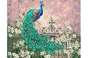 YEESAM ART Paint by Numbers for Adults Beginners Peacock Jasmine Flowers 16x20 inch Linen Canvas Acrylic DIY Number Painting Kits Wall Art Decor Gifts (Without Frame)
