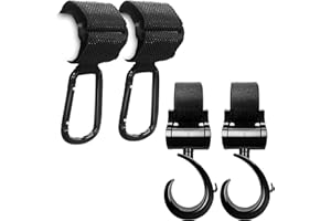 BDWING Ganchos Carrito Bebé, 4 Piezas de Gancho Para Colgar Cochecito, gancho carrito bebe,pinzas para cochecito de bebe, Mantas Para Colgar Cartera Bolso, X-large, Universal, negro