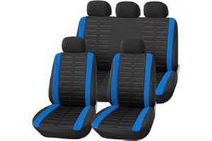 Upgrade4cars Car Seat Covers Full Set Universal Black Blue | Washable Cover for Front Seats, Rear Bench & Headrest | Interior Accessories for Women and Men