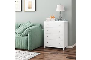 HOCSOK Komoda biała, szafka z szufladami z 4 szufladami, dużo miejsca do przechowywania, uniwersalna szafka z drewna, do sypialni, salonu, korytarza, 40 x 74 x 94 cm