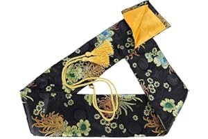 SOFIALXC Silk Sword Bag Samurai Katana Wakizashi Tanto Sword Cover Carry Bag with Golden Tassel,A