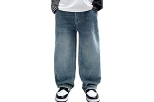 Happy Cherry Boys Jeans Kids Elasticated Waist Slim Fit Cargo Joggers Hip Hop Trouser Casual Straight Bootcut Denim Pants with Pockets 120-170 CM