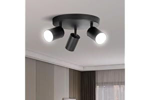 CHENBEN Lámpara de Techo de 3 Focos Giratorios GU10，Focos Led Interior Techo Negro Plafón Foco de Techo, Base Redonda Giratorios Plafón Foco de Techo LED para Pasillos/Comedores, Sin bombilla Max 50W