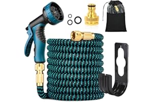 VEXRAN Manguera flexible de 30 m, boquilla rociadora, conectores de latón 3/4" y 1/2", manguera antiarrugas para hogar, 10 funciones para coche/suelo/patio/pasillo