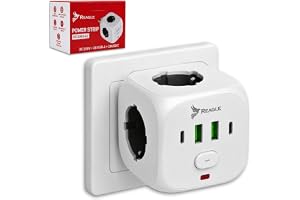 Reagle Grenuttag Kub Utan Kabel med USB C och USB A, Uttagskub, 3 Vägguttag 230V, 4 USB Portar, 2500W 10A, Uttagsadapter med