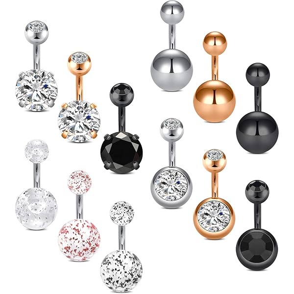 Funseedrr 8pcs Piercing Nombril Court Barres Acier