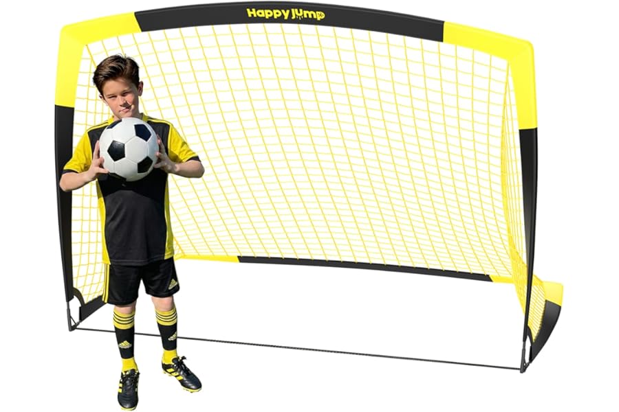 Happy Jump Football Goal Pop up Football Net Post for Garden Training 1 Pack (5'x3.6', Black+Yellow)