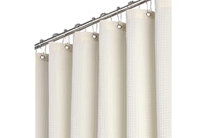 BTTN Duschvorhang Waffel 180x200 cm, Anti-Schimmel Schwere wasserdichte Stoff Textile Duschvorhang mit 12 Haken, Moderner Waschbar Dicke Dekorative Polyester Duschvorhänge für Badezimmer, Beige/Creme