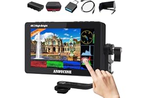 ANDYCINE Monitor de cámara A6 II de 5.5 pulgadas, 1600 nits, 4K HDMI, pantalla táctil 1920 x 1080P DLSR archivo de video, compatible con forma de onda 3D LUT, placa externa F970, enfoque máximo