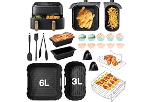 KKSJK 25 Pezzi Accessori Friggitrice ad Aria per Philips Dual Basket Air Fryer NA350/3000/5000 Serie, 6L+3L Stampo in Silicone per Friggitrice ad Aria Philips Airfryer con Griglia e Stampo per Dolci