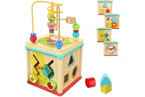 TOP BRIGHT Cube d'activité en Bois pour bébé de 1 an – Cadeaux de 1er Anniversaire pour Fille et garçon de 12 Mois et Plus