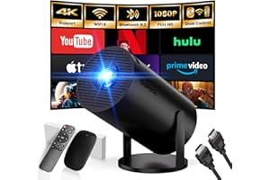 GAIMOO [2025 Modelo & App integrada] Proyector Portátil Soporte 4K 1080P Mini Proyector Dual Control con Ratón Android TV WiFi 6 BT5.2 180° Rotation HDMI/TV Stick/USB/Laptop, con Cable HDMI y Ratón, Negro