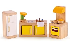 Hape Cucina per la casa delle bambole | Mobili in miniatura e elettrodomestici in legno per gioco di ruolo dai 3 anni