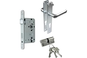 SN-TEC BKS Zimmertür/Wohnungstür/Badezimmer Komplett Set, inclusive Aluminium Schild Beschlag (PZ Schließzylinder, DIN LINKS, Langschild 215mm x 40mm)