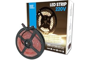 LED ATOMANT Rollo de 5 metros de Tira de Luz LED Directa a 220v, 12W/m, Color Blanco Frio (6500K), Impermeable (IP65), Corte cada 10cm