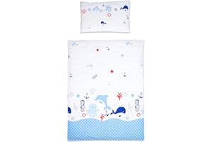 Baby Comfort 2 Piece Duvet Cover & Pillowcase Bedding Set 150x120 cm for Toddler Junior Cot Bed (Ocean Blue)