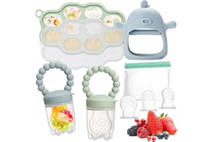WEST STORY Chupete Fruta Bebe, Malla Fruta Bebe de Silicona, Incluir Recipiente para comida de bebé, 2 Mordedor Fruta Bebe 3 Tetinas para bebés 3~24 meses, Mordedor para Bebés, Sin BPA (Azul & Verde)