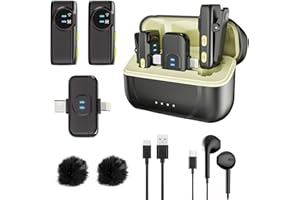 HZBWCO A5-Pro Micro-cravate sans fil pour iPhone,iPad,Android,mini-micro à clip avec réduction de bruit,portée 100 m,autonomie 40h,micro sans fil pour vidéo,podcast,ASMR,streaming- Noir(2 TX+ 1 RX + boîtier)