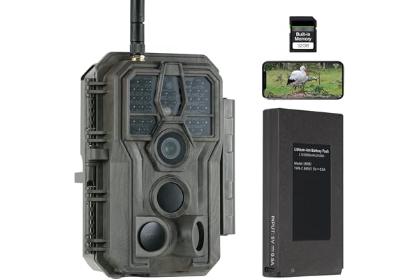 GardePro E8P Max WiFi Viltkamera, Uppladdningsbart 8000mAh Batteri, Inbyggt SD-Kort, 64MP 1296P, E8PMB Kamera med Rörelsesensor och Nattseende, Överföring till Mobila Enheter