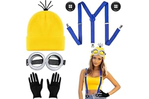 SPVN Minion Costume Minion Lunettes Kits Minion Cosplay Carnaval Halloween Cosplay Accessoires pour Minion Deguisement Femme Homme Enfants - Lunettes Goggles Chapeau Jaune Gants Noirs