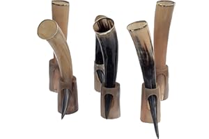 THE ANTIQUE HOUSE Lot de 6 tasses en corne de bœuf avec support style viking - Cadeau de Noël