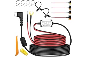 XMSJSIY Zestaw z twardą kamerą samochodową, kabel zasilający USB typu C/ Micro USB, kabel zasilający 12 V-24 V do 5 V z 4 kablami bezpiecznikowymi i narzędziem do nawigatora GPS, wykrywacz radaru, 3,5