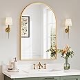 Dripex 50 x 75cm Arched Mirror, Arched Wall Mounted Mirror Home Decorative Bathroom Bedroom Living Room Dressing, Gold