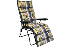 Marvin Sdraio da Giardino con Poggiapiedi Reclinabile Regolabile in 6 Posizioni Flock, Poltrona Sedia Sdraio con Cuscino Imbottito 8cm Braccioli Automatica Interno o Esterno (Giallo/Marrone scozzese)