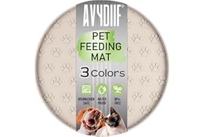 AVYDIIF Pet Feeding Mat, Waterproof Anti-slip Placemats for Dog Cat Bowl Silicone Pet Food Mat, Raised Edge Prevent Spills on Floor & Carpet, Dishwasher Safe (1 Beige, 28 X 28 cm)