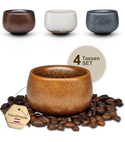 Espressotassen Set 4-teilig Aus Steingut - Handgefertigte Kaffeetassen Ohne Henkel