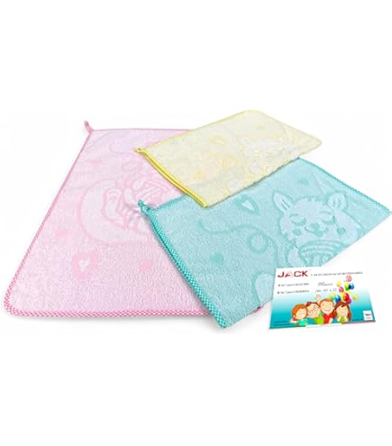 10 Asciugamani Bambini In Pile Corallo 25x25 Cm + 2 Ganci - Morbidi E Assorbenti - Multicolore - Foto 4