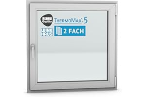 ThermoMax 5 Classic Kunststoff-Fenster, Uw-Wert 1,3, BxH: 100x100cm / 1000x1000mm, DIN rechts (Griff links), mit 2-fach Wärme-Isolier-Verglasung, Winkhaus Sicherheitssystem & Rehau Profil