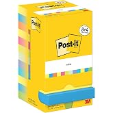 Post-it Notes Energetic Color Collection - Pack of 8 Pads + 4 Free, 100 Sheets per Pad (76mm x 76mm) - Yellow, Blue, Pink and