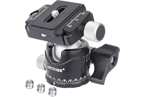 Tête de trépied à Profil Bas, diamètre de Bille ARTCISE EB30S 30 MM Mini rotule Tout en métal, plaques à dégagement Rapide 1/4 ", vis de Conversion 3 pièces 1/4" à 3/8 "