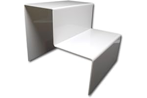 EPOSGEAR Two Step Tier Clear or Coloured Acrylic Plastic Retail Riser Counter Display Stands - Perfect for Shops, Stalls, Ornaments, Models etc (White, Extra Large)
